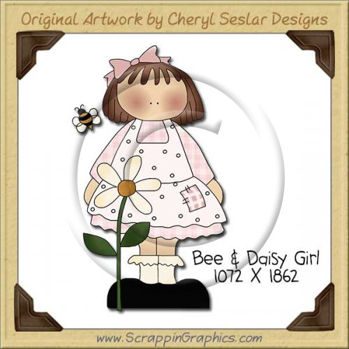 Bee & Daisy Girl Single Clip Art Graphic Download