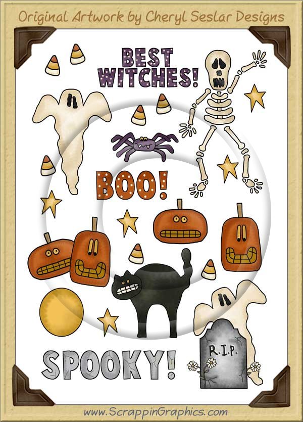 Reseller -Spooky Ooky Sticker Page Clip Art Graphics - Click Image to Close