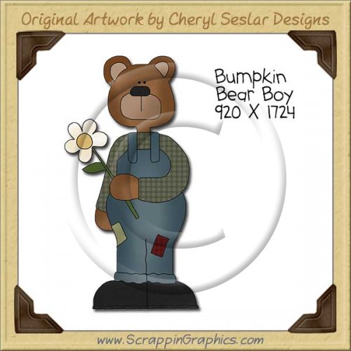 Bumpkin Bear Boy Single Clip Art Graphic Download
