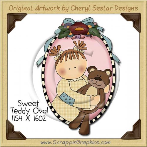 Sweet Teddy Oval Single Clip Art Graphic Download