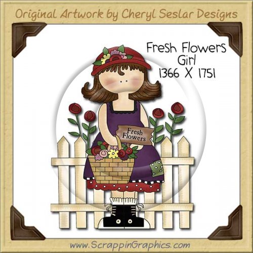 Fresh Flowers Girl Single Clip Art Graphic Download