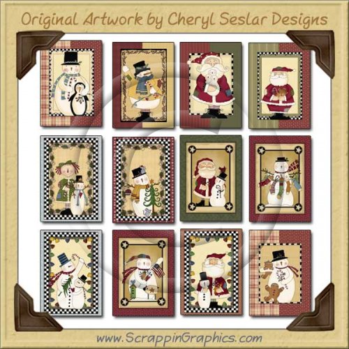 Folk Art Winter Cards Sampler Printable Craft Download