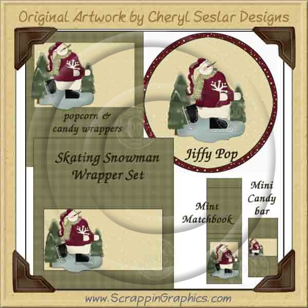 Skating Snowman Wrapper Set Printable Craft Collection Graphics - Click Image to Close