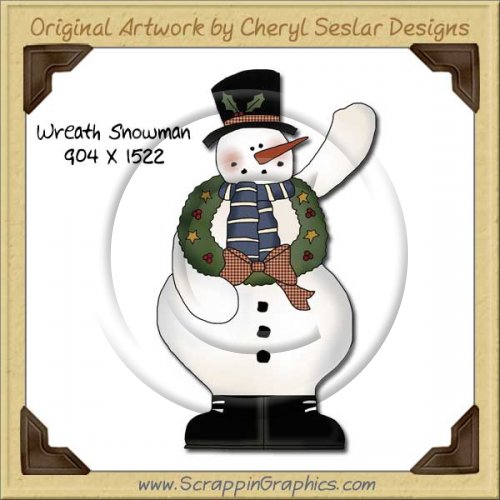 Wreath Snowman Single Graphics Clip Art Download