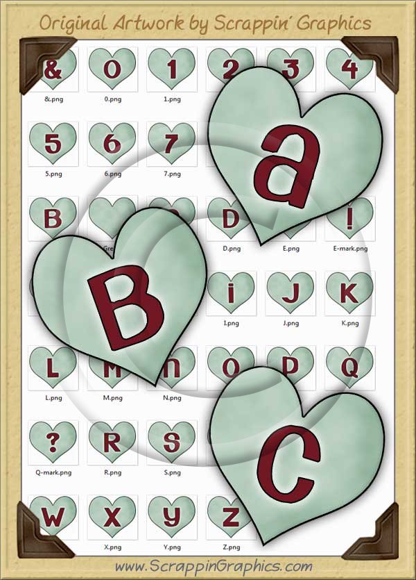 Green Candy Hearts Letters & Numbers Clip Art Graphics - Click Image to Close
