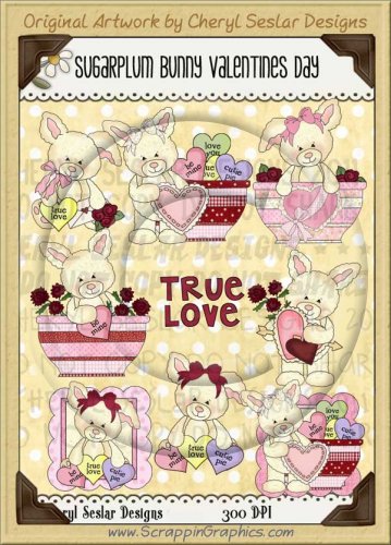 Sugarplum Bunnies Valentine Day Limited Pro Clip Art Graphics