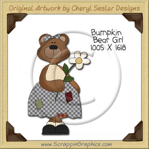 Bumpkin Bear Girl Single Clip Art Graphic Download