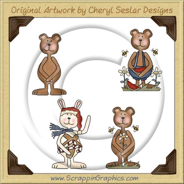 Bunnies & Bear Clip Art Download - Click Image to Close