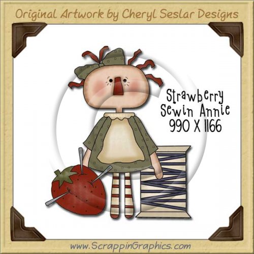Strawberry Sewin' Annie Single Graphics Clip Art Download
