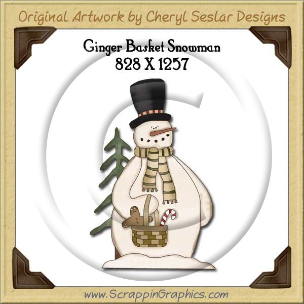 Ginger Basket Snowman Single Graphics Clip Art Download - Click Image to Close