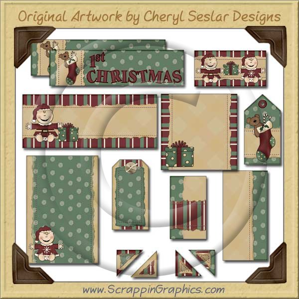 Baby's First Christmas Journaling Delights Digital Scrapbooking Graphics Clip Art Download - Click Image to Close