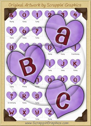 Purple Candy Hearts Letters & Numbers Clip Art Graphics