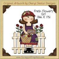 Fresh Flowers Girl Single Clip Art Graphic Download