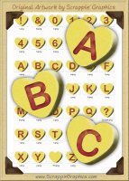 3D Yellow Conversation Hearts Letters & Numbers Clip Art Graphics