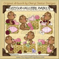 Fuzzy Cub Valentine Baskets Limited Pro Clip Art Graphics
